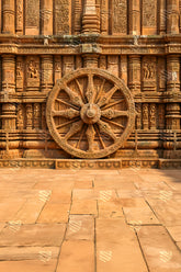 Ancient Temple Wheel Carving Backdrop