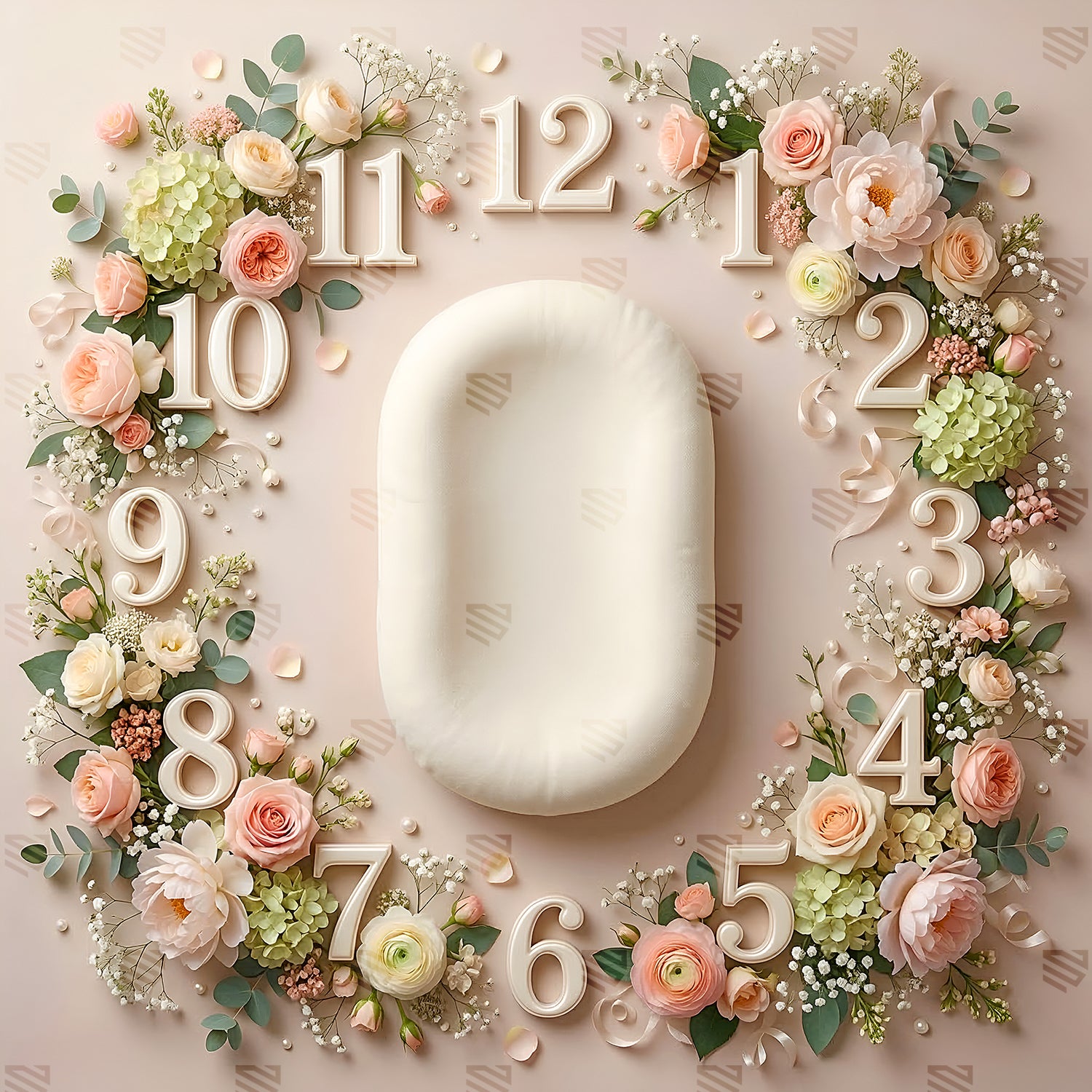 Blush Floral Baby Milestone - Newborn photography backdrop