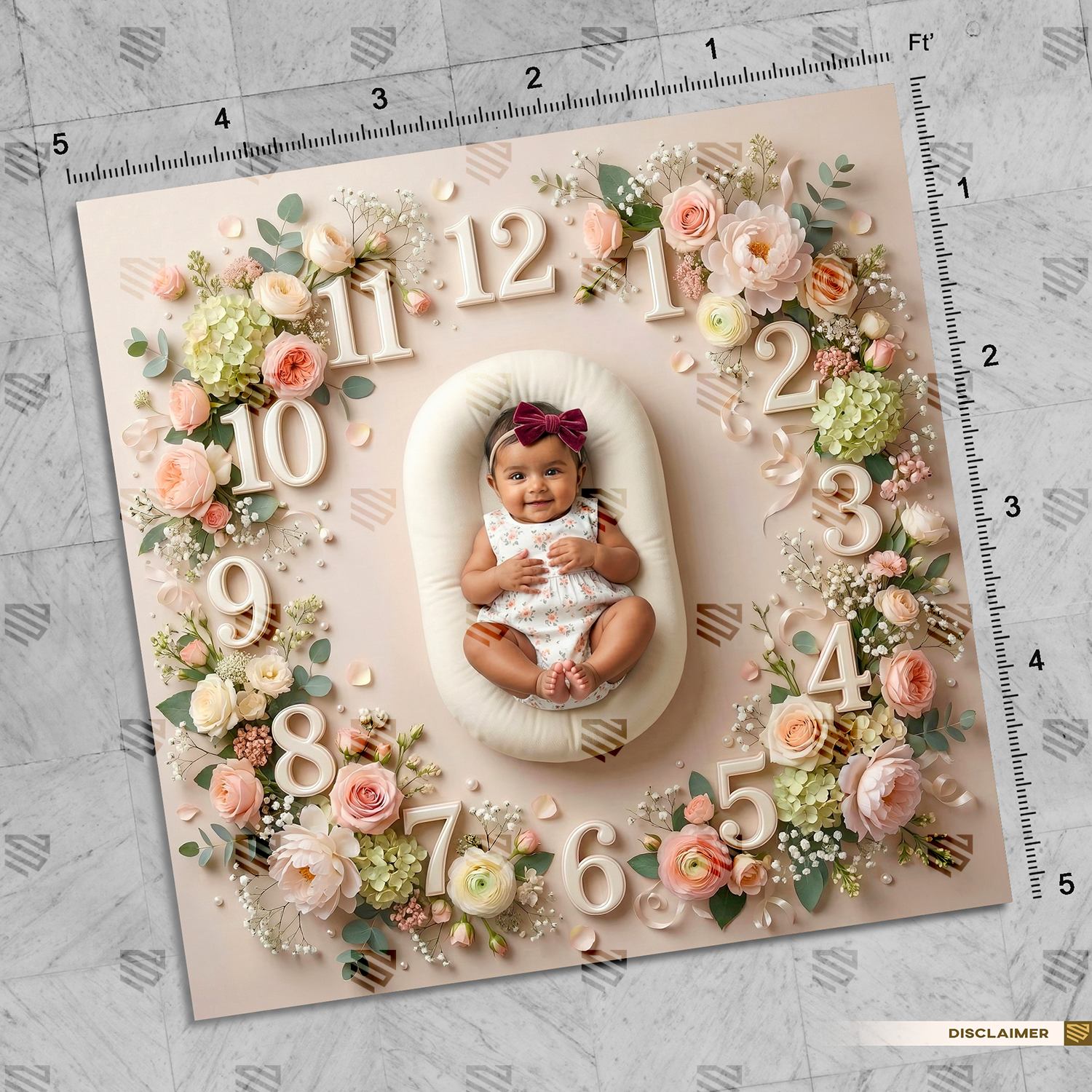 Blush Floral Baby Milestone - Newborn photography backdrop