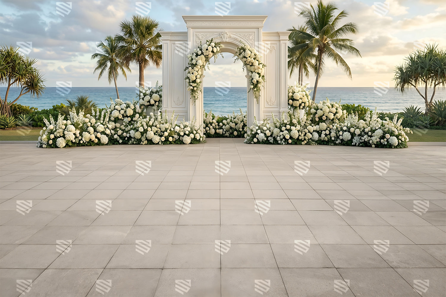 Elegant Beachfront Floral Arch Backdrop