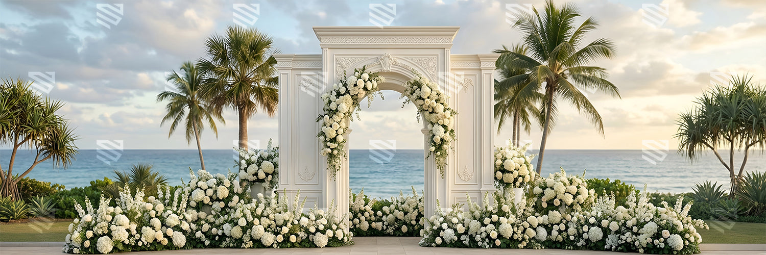 Elegant Beachfront Floral Arch Backdrop
