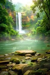 Emerald Serenity Falls Backdrop