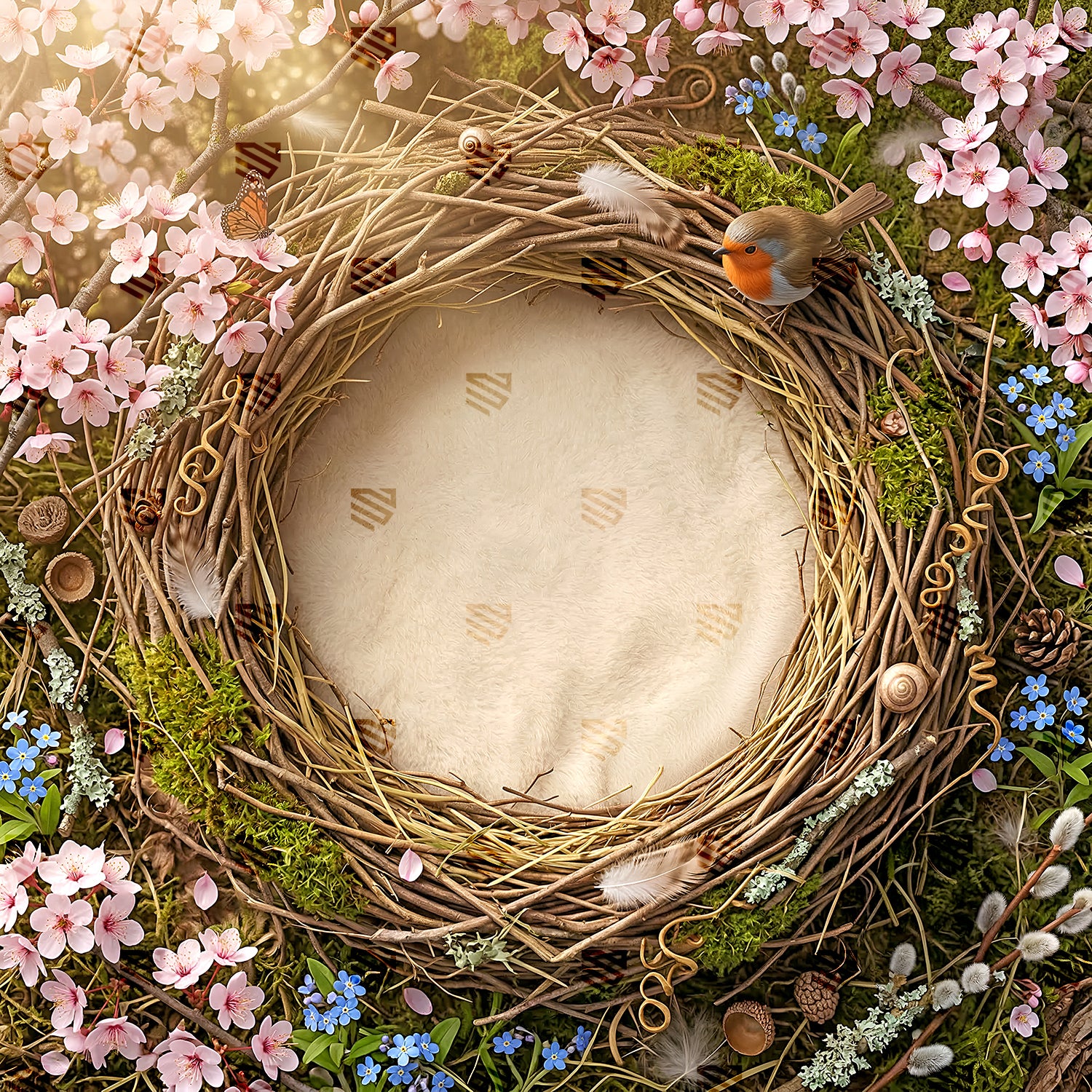 Enchanted Spring Nest Wreath - Newborn photography backdrop