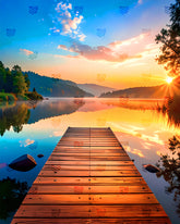 Evening Glow Lake Pier Backdrop