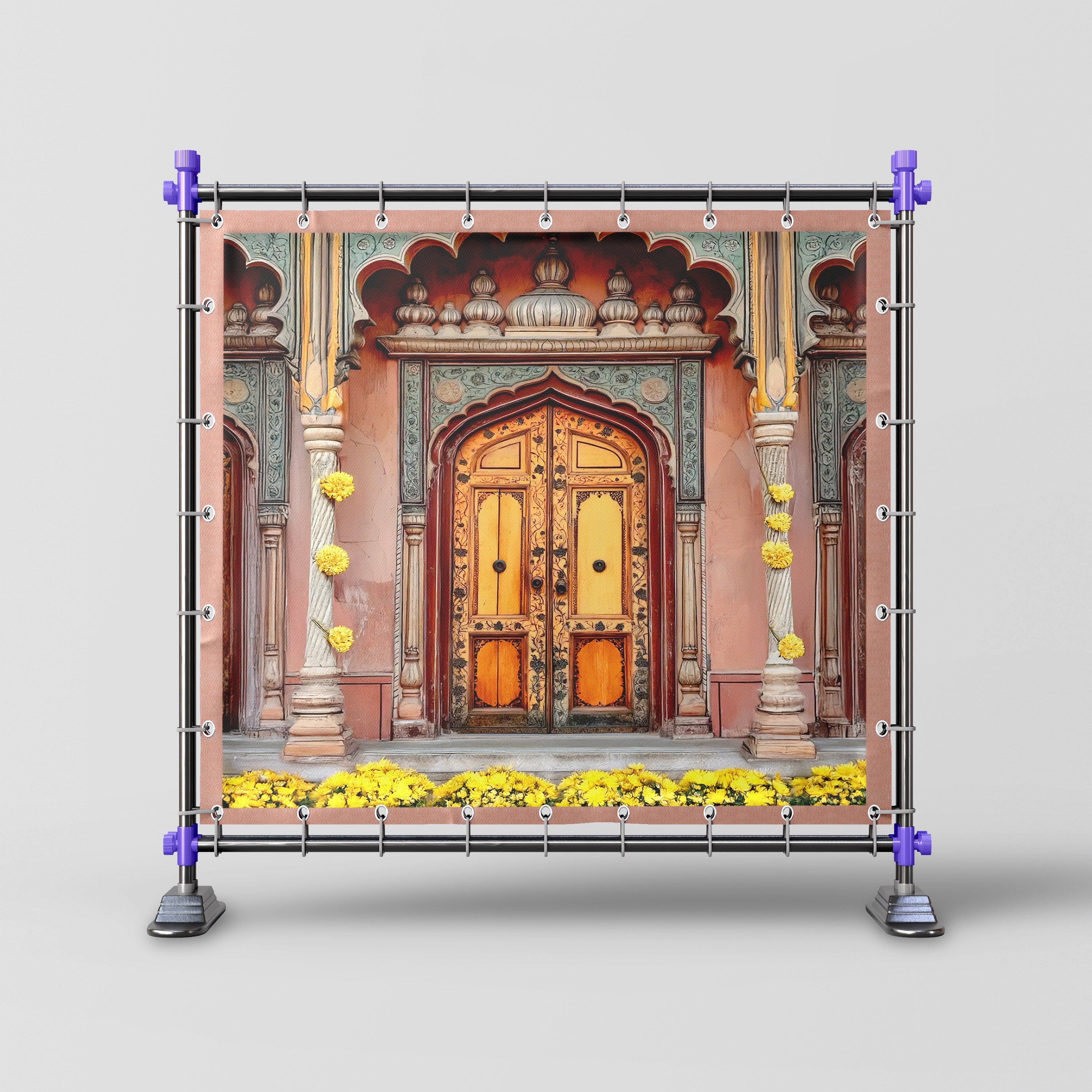 Golden Threshold – Marigold Adorned Heritage Door