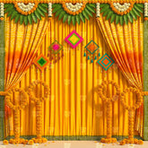 Golden Bandhani Haldi Decor Backdrop
