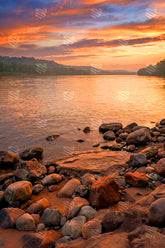 Crimson Sunset Riverbank Backdrop