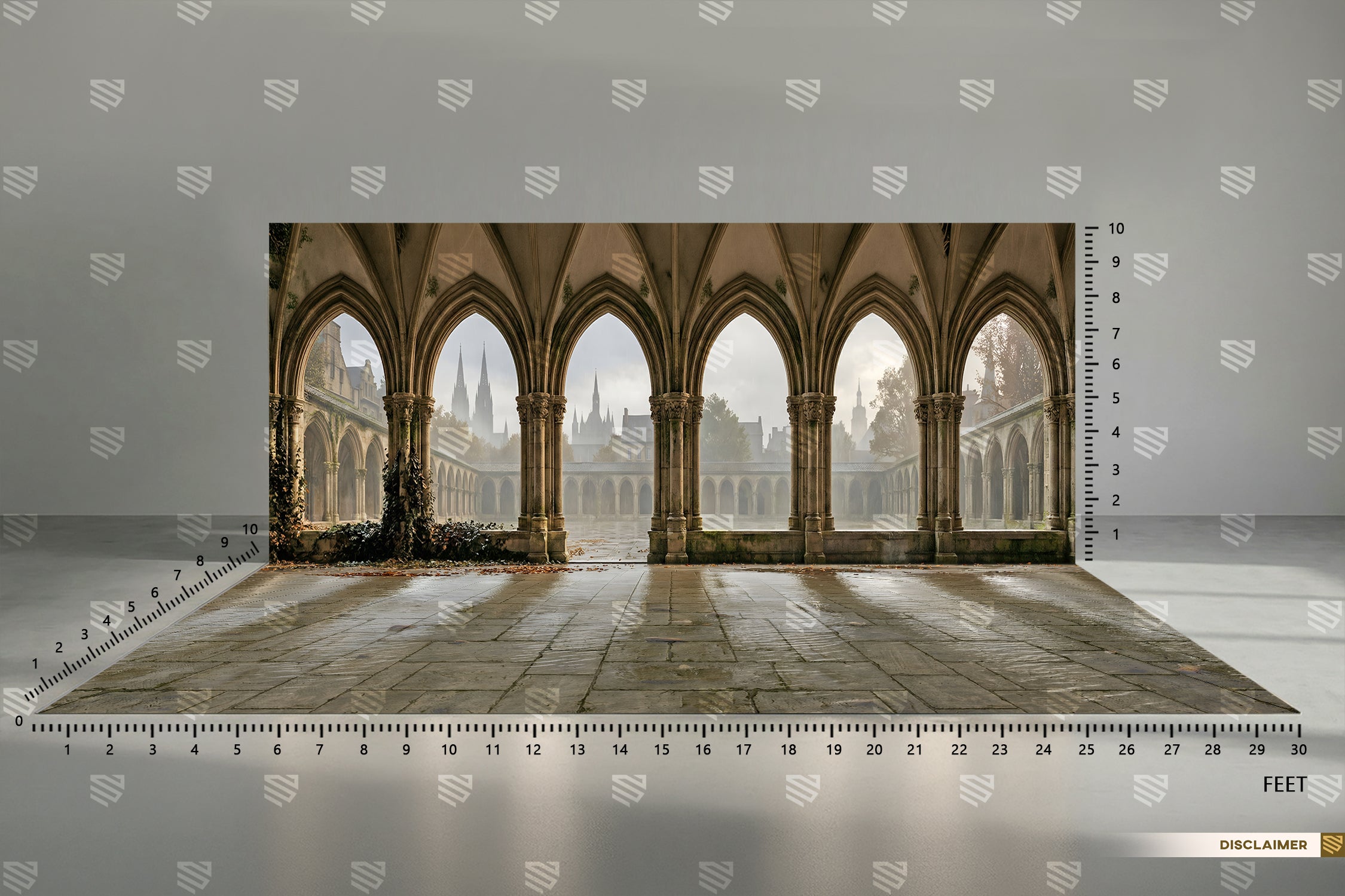Misty Gothic Cloister Courtyard Backdrop