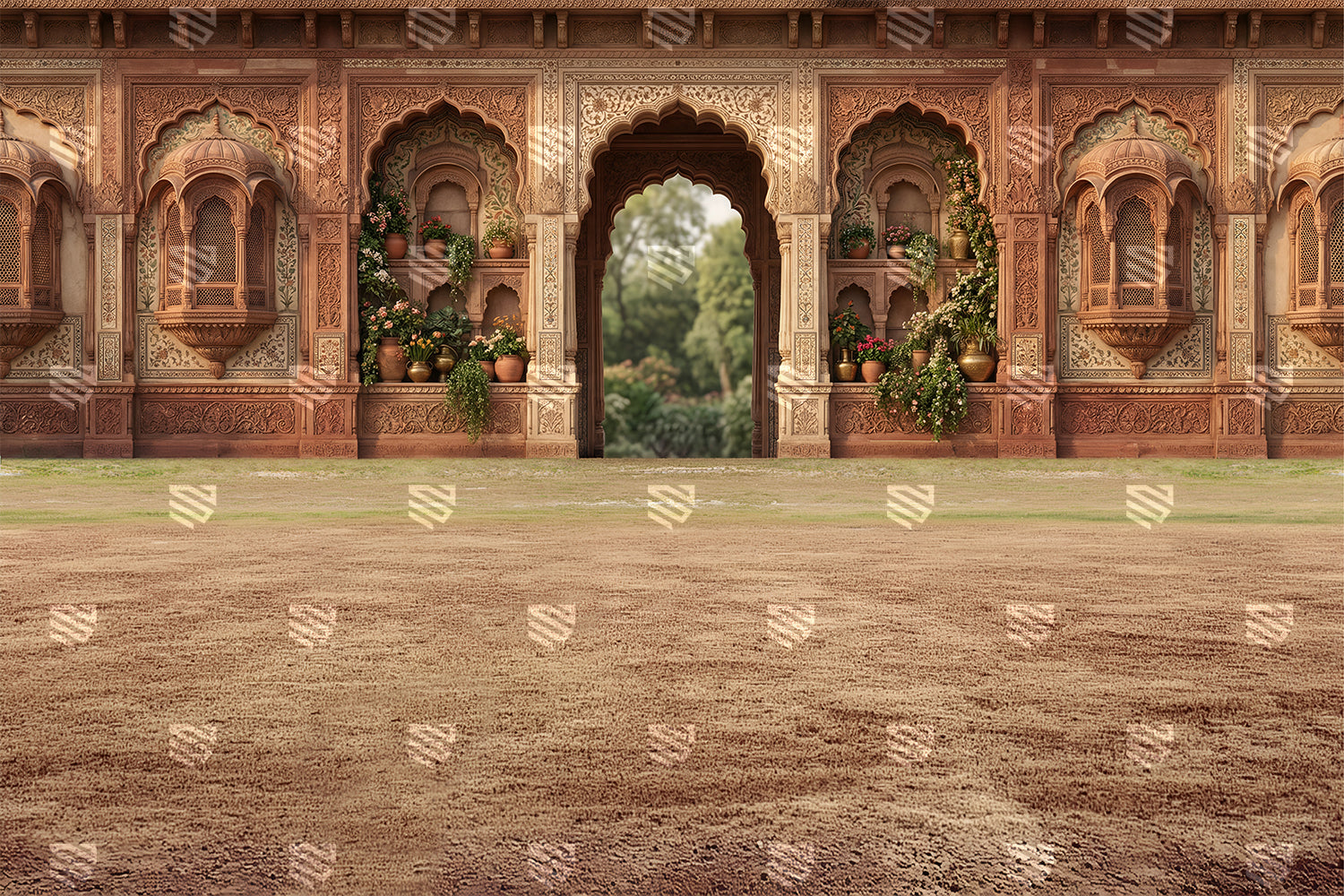 Mughal Heritage Floral Courtyard Backdrop