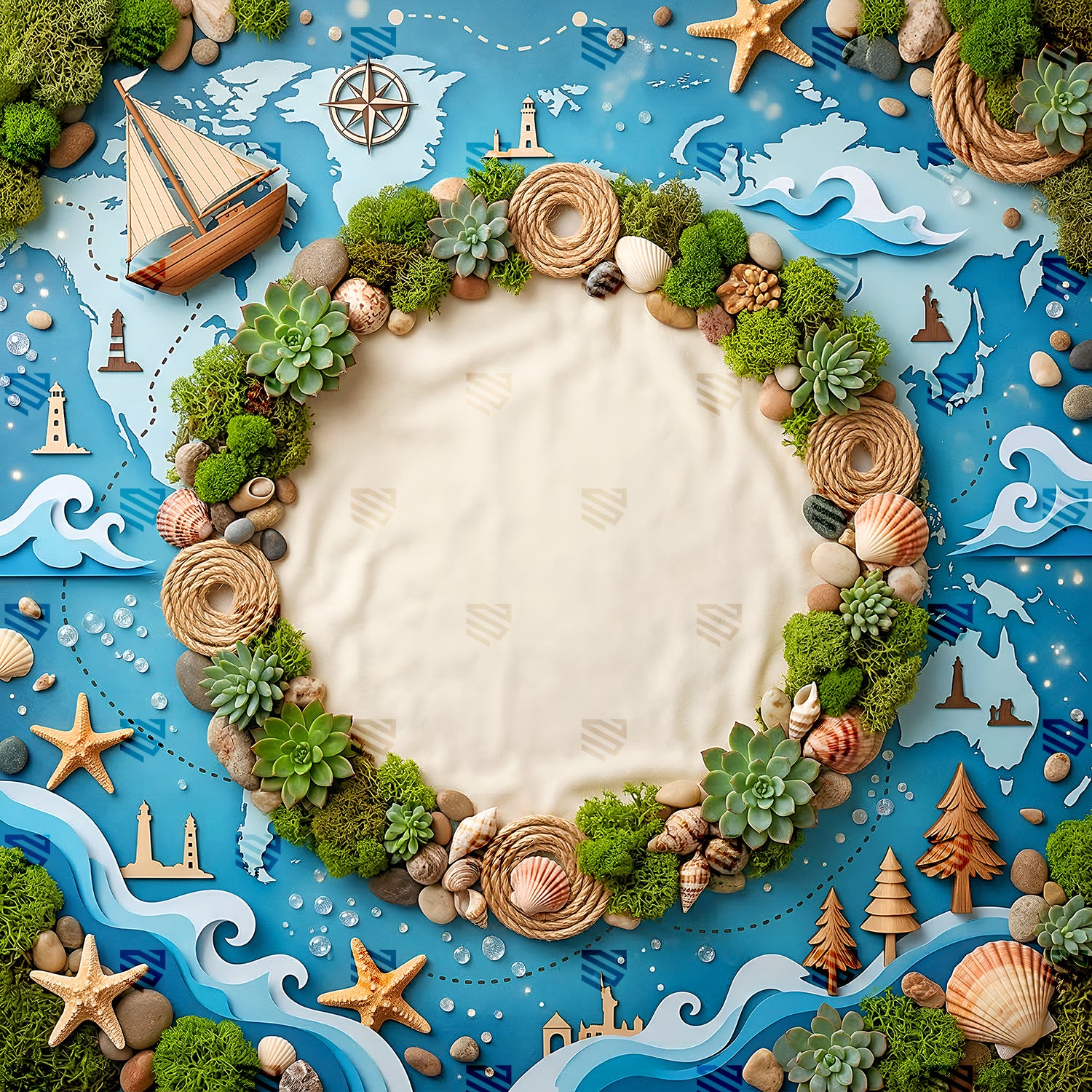 Ocean Explorer World Wreath - Newborn photography backdrop
