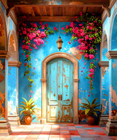 Rustic Blue Courtyard Charm Backdrop