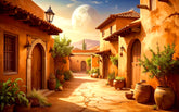 Sunlit Rustic Alley Backdrop