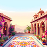 Elegant Courtyard of a Royal Haveli Backdrop