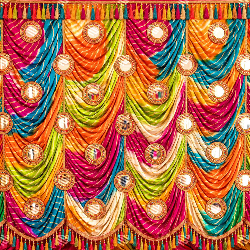 Colorful Draped Haldi Decoration Photography Backdrop