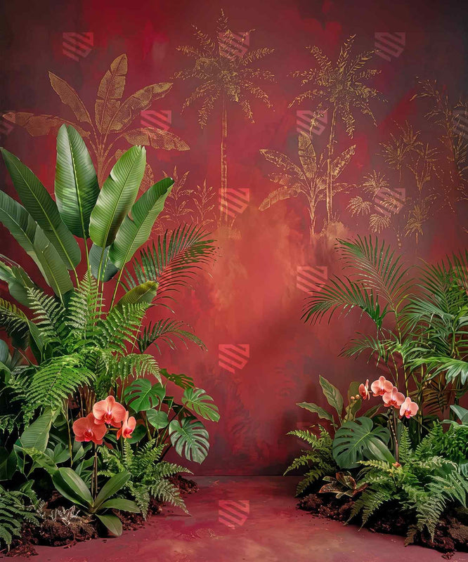 Crimson Botanical Retreat Photography Backdrop for Studio Shoots