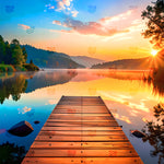 Evening Glow Lake Pier Backdrop