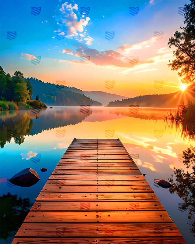Evening Glow Lake Pier - Podcast Backdrop