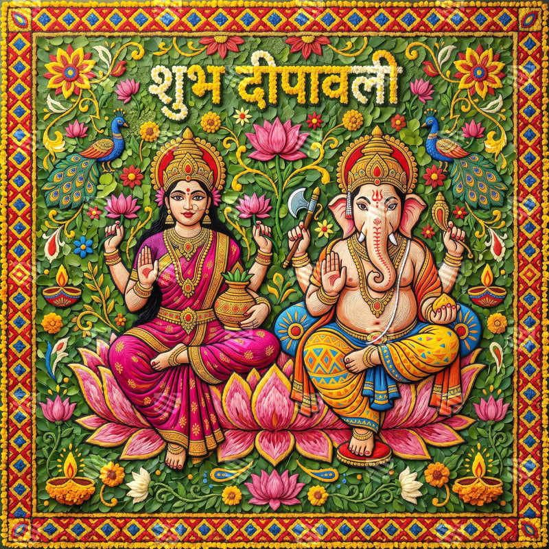 Ganesh Lakshmi Pujan Deepavali Decoration Backdrop