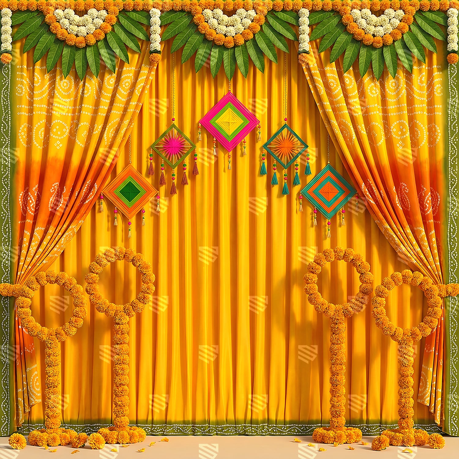 Golden Bandhani Haldi Decor