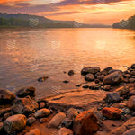 Crimson Sunset Riverbank Backdrop