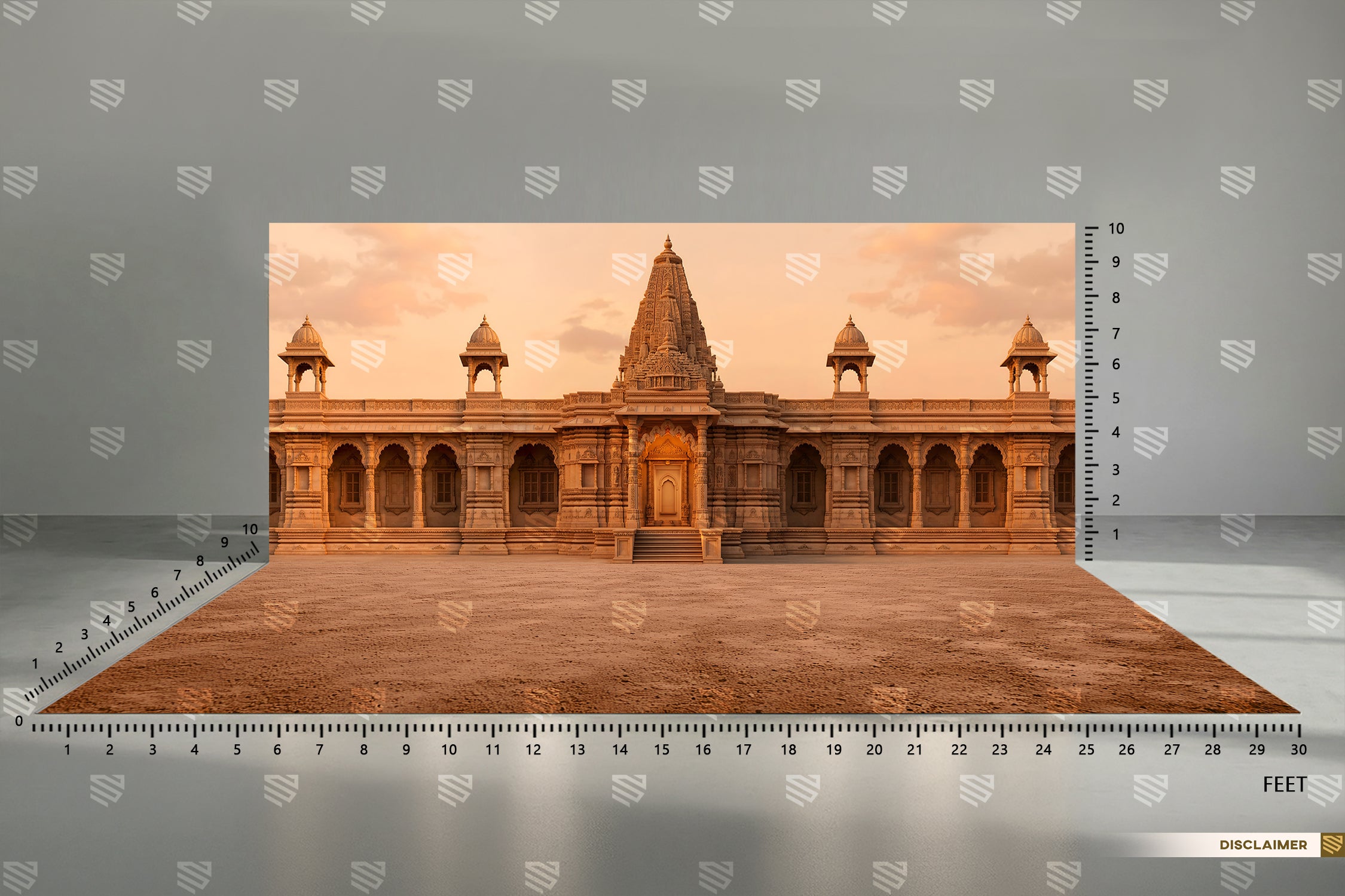 Golden Sunset Temple Courtyard Backdrop