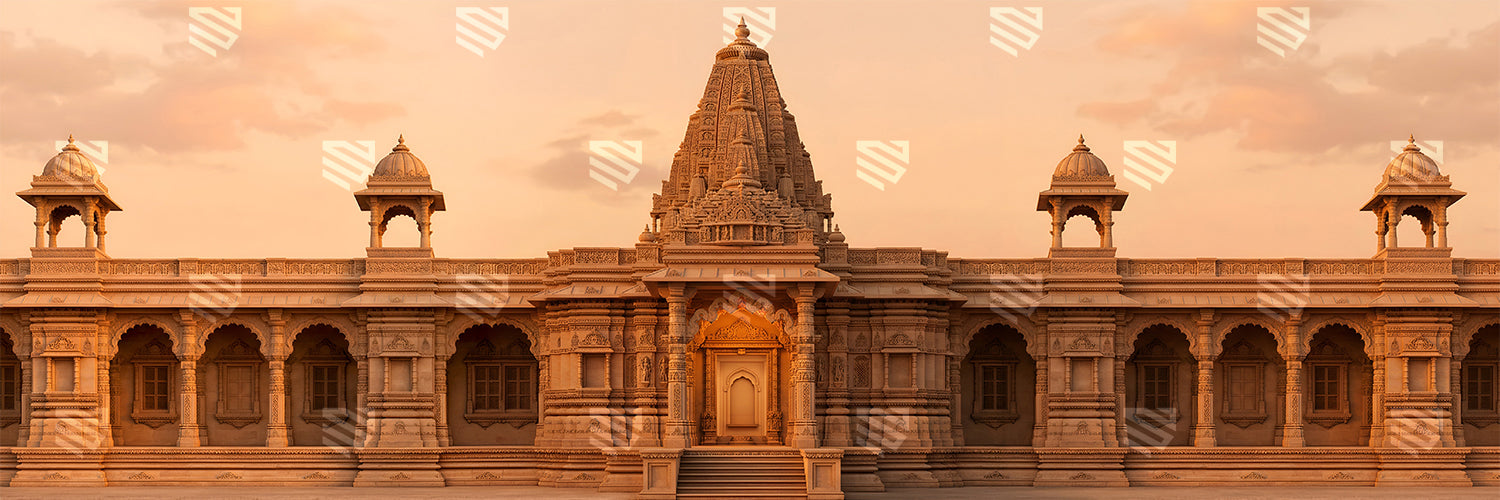 Golden Sunset Temple Courtyard Backdrop