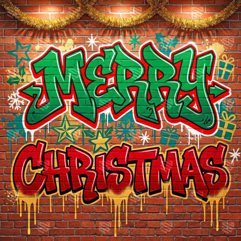 Graffiti Christmas Wall Photography Backdrop