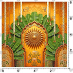 Green leafy backdrop for traditional Haldi stage decor