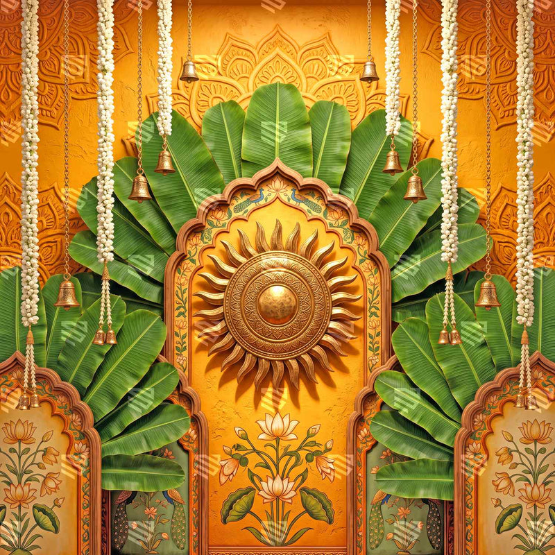 Green Banana Leaf Haldi Decoration Backdrop