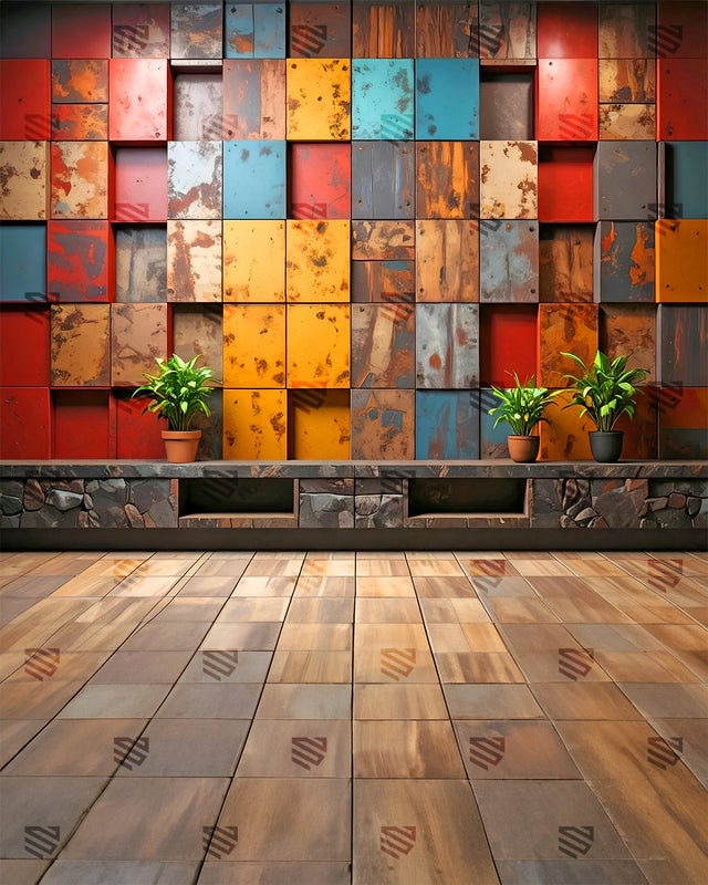 Industrial Color Block Wall - Podcast Backdrop