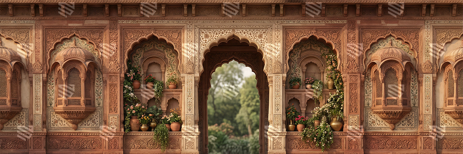 Mughal Heritage Floral Courtyard Backdrop