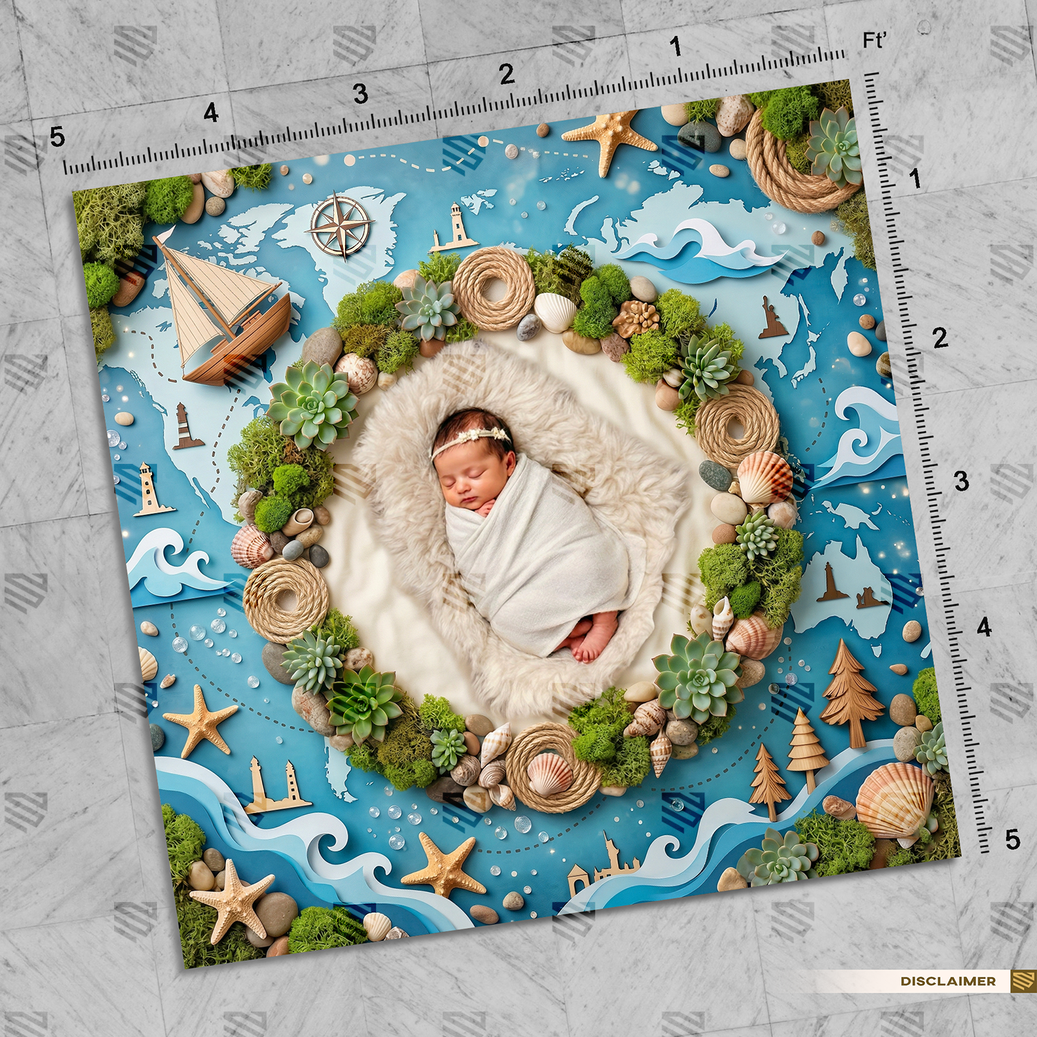 Ocean Explorer World Wreath - Newborn photography backdrop