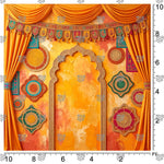 Orange Haldi background for bride and groom photoshoot