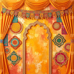 Orange Festive Haldi Stage Decoration Backdrop