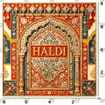 Ornate wedding backdrop for traditional Haldi decoration