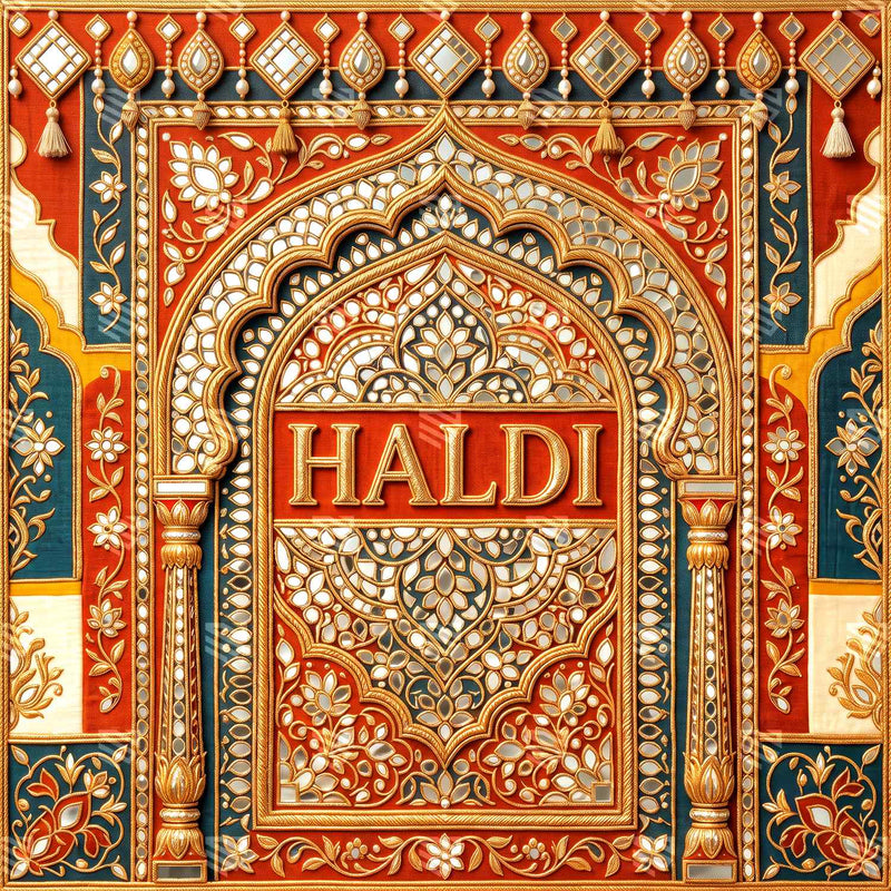 Ornate Golden Haldi Palace Decoration Backdrop