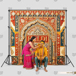 Golden palace theme Haldi stage photography background