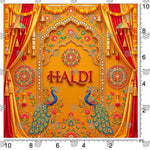 Blue theme Haldi backdrop for couple photoshoot