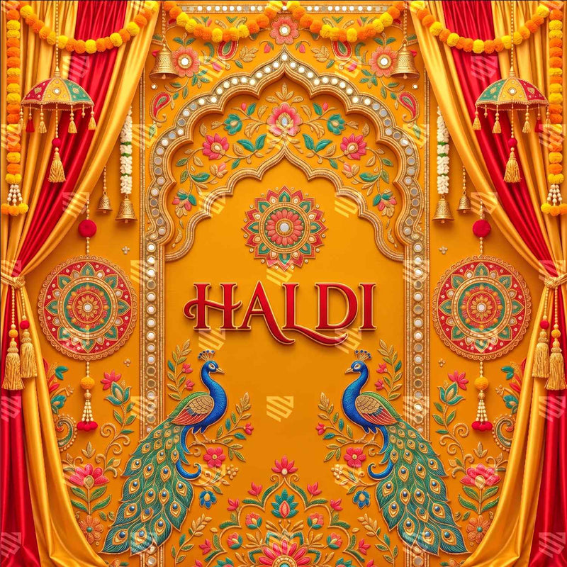 Peacock Blue Royal Haldi Photography Backdrop