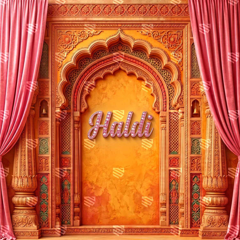 Pink Palace Haldi Ceremony Photography Backdrop