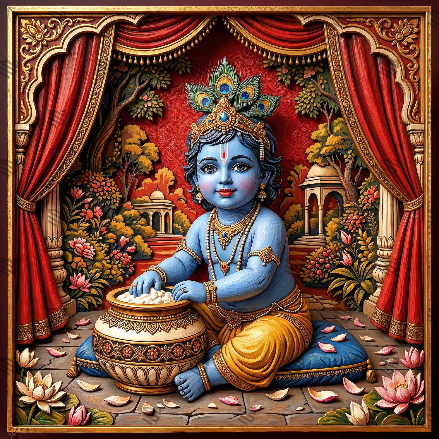 Rajsi Makhan Vilas Baby Krishna Photography Backdrop