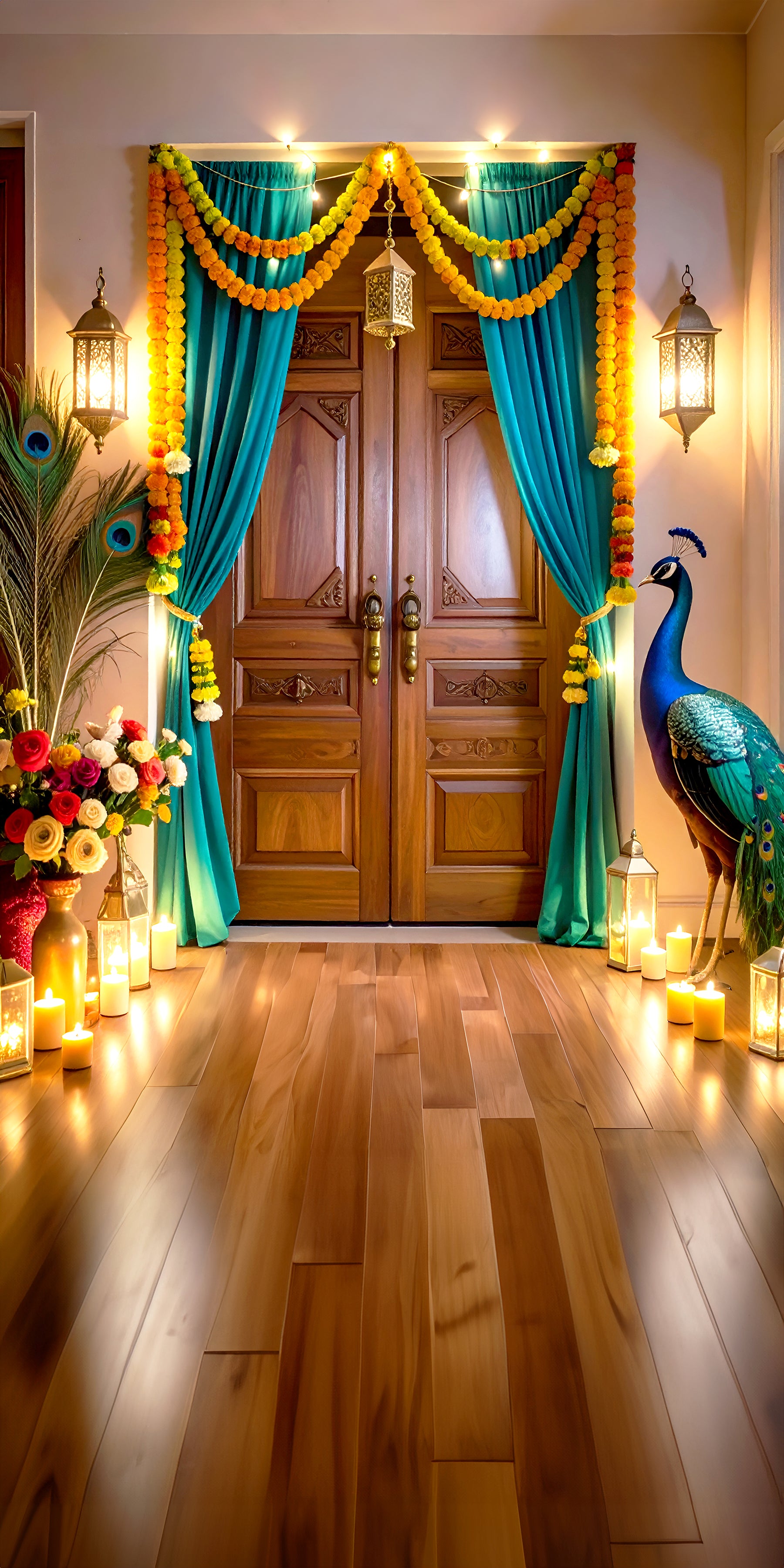 Royal Festive Doorway – A Grand Welcome with Peacock Charm