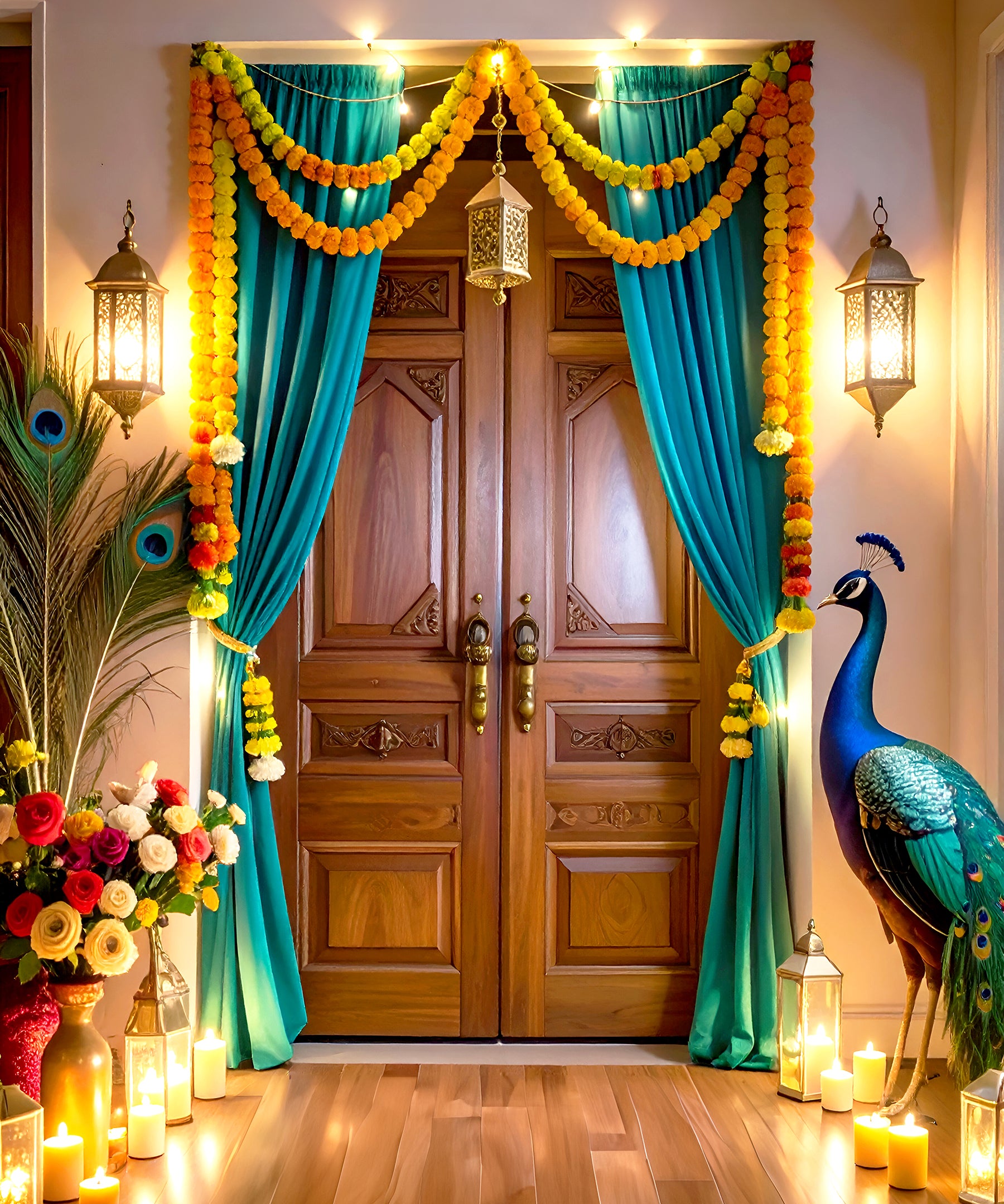 Royal Festive Doorway – A Grand Welcome with Peacock Charm