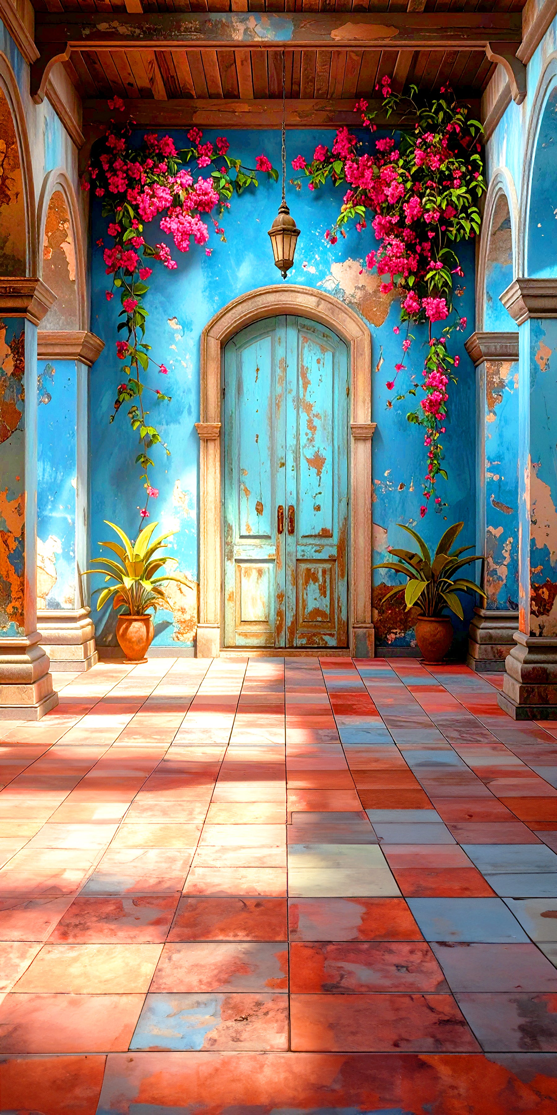 Rustic Blue Courtyard Charm