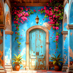 Rustic Blue Courtyard Charm Backdrop