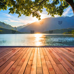 Serene Lakeside Sunrise View Backdrop