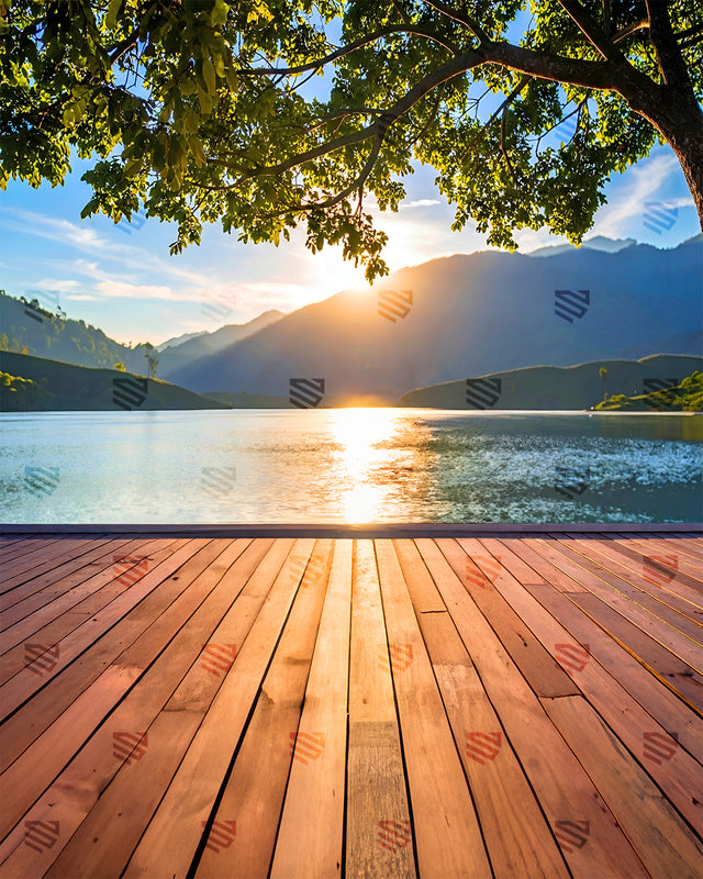 Serene Lakeside Sunrise View - Podcast Backdrop