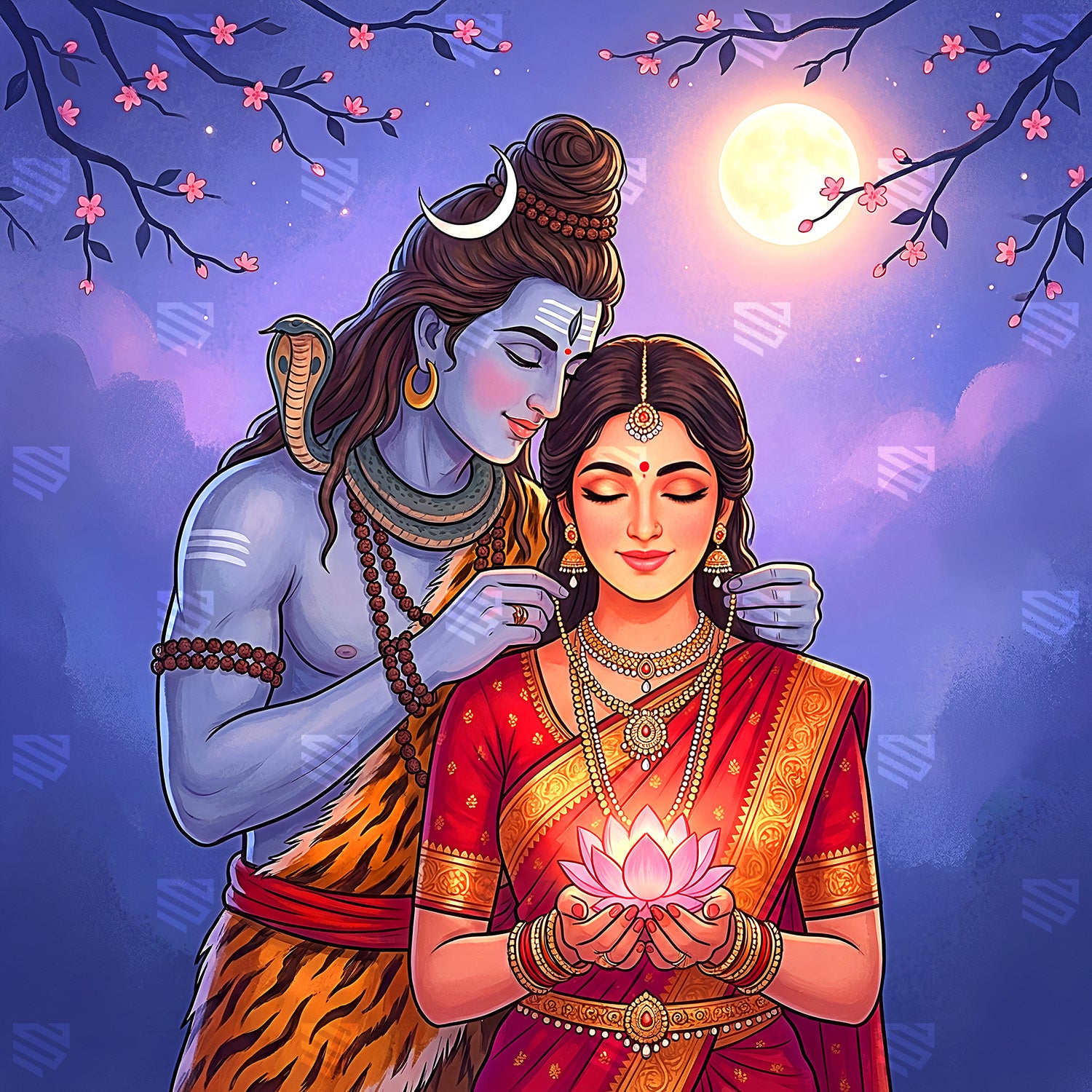 Shiva Parvati Moonlit Blessings