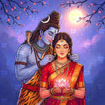 Shiva Parvati Moonlit Blessings Backdrop