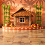 Traditional Village Hut Scene Backdrop